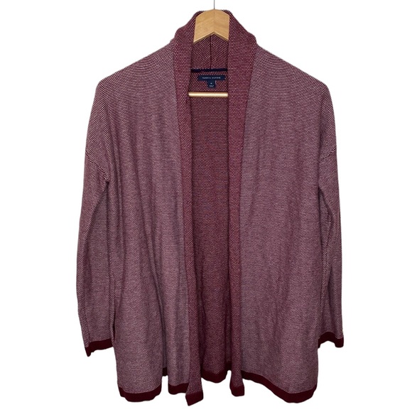 Tommy Hilfiger bird’s eye burgundy shawl pima cotton blend  open cardigan size M - Picture 1 of 12